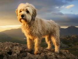 Majestic dog standing proudly on a mountain peak AI Generative photo