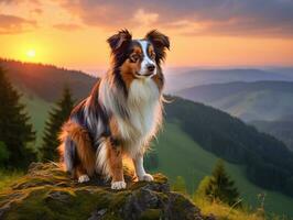 Majestic dog standing proudly on a mountain peak AI Generative photo