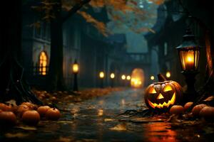 Spooky Halloween festivities merge with the enchanting colors of autumn AI Generated photo