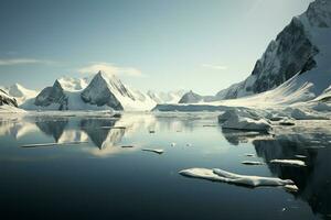 Paraiso Bay an Antarctic peninsulas sublime mountainscape by the sea AI Generated photo