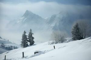 The Austrian Alps transform into a snowy wonderland in the winter AI Generated photo