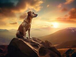 Majestic dog standing proudly on a mountain peak AI Generative photo