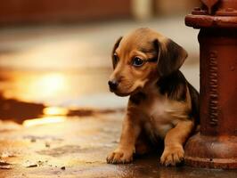 linda perrito sentado por un fuego boca de aguas ai generativo foto