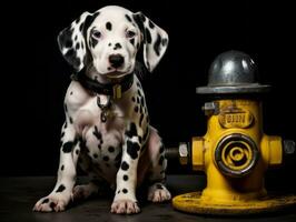 linda perrito sentado por un fuego boca de aguas ai generativo foto