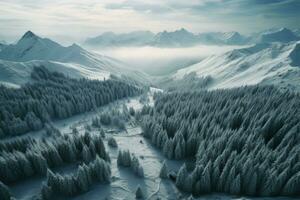 Mountain heights reveal a breathtaking winter wonderland vista AI Generated photo