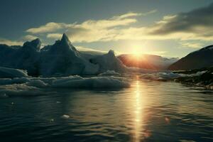 jokulsarlon, dónde glacial glaciares reunirse el tranquilo abrazo de islandia mar ai generado foto