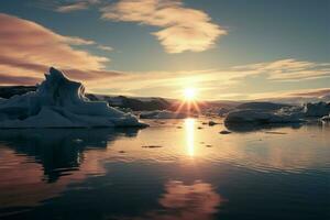 jokulsarlon glaciar laguna en Islandia, un surrealista reino de congelado belleza ai generado foto