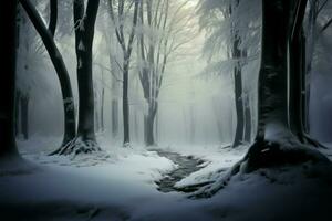 niebla mantas el sereno haya bosque en el invernal ambiente ai generado foto