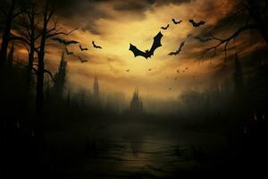 Haunting twilight silent bat wings paint eerie silhouettes in the sky AI Generated photo