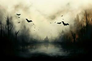 desde el oscuridad, murciélagos surgir, su silencio alas grabando misterioso siluetas ai generado foto