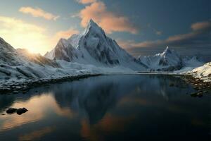 inmersivo 3d visualización con un fondo de Nevado montaña vistas ai generado foto