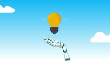 Robot rise hand and give idea, ai chat bot, chatbot answering, problem solving concept flat vector illustration video