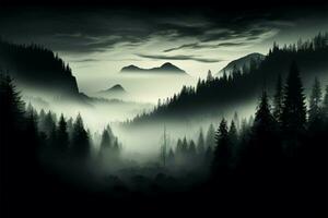 A tranquil, monochromatic forest silhouette, cloaked in an air of mystery AI Generated photo