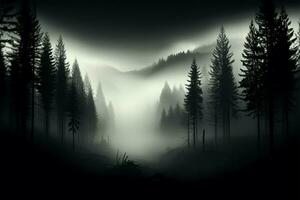 A tranquil, monochromatic forest silhouette, cloaked in an air of mystery AI Generated photo