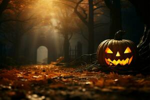 Halloweens eerie delights amid the enchanting colors of autumn AI Generated photo