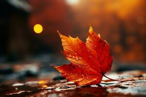 An autumn leaf, ablaze in gold and crimson, mimics stage backdrops AI Generated photo