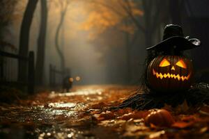 Halloweens eerie delights amid the enchanting colors of autumn AI Generated photo