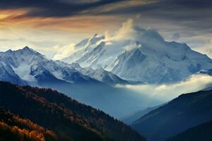 Caucasus Mountains in Europe concealed by dense fog in Svaneti AI Generated photo