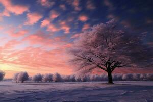 A tranquil winter sky creates a serene and captivating landscape background AI Generated photo