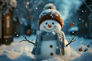 A cheerful winter snowman, bringing joy to New Year AI Generated photo