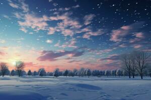 A tranquil winter sky provides the perfect landscape background ambiance AI Generated photo