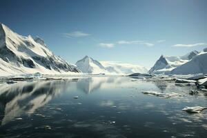 Antarctic Peninsulas breathtaking Paraiso Bay, with mountains along the horizon AI Generated photo