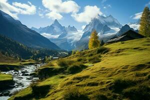 French Alps reveal awe inspiring beauty with towering peaks and valleys AI Generated photo