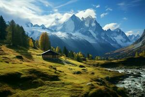 French Alps reveal awe inspiring beauty with towering peaks and valleys AI Generated photo