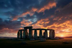 invierno solsticio trae un celestial espectáculo a el icónico Stonehenge ai generado foto