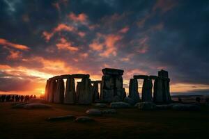 Winter solstice at Stonehenge a sacred alignment of ancient stones AI Generated photo