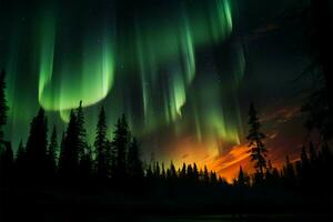 A romantic embrace under the ethereal beauty of the Northern Lights AI Generated photo