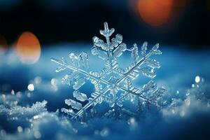 A breathtaking winter macro image, showcasing the elegance of snowflakes AI Generated photo