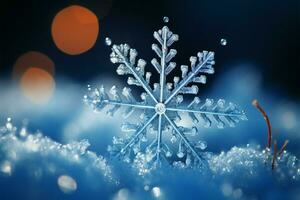 A breathtaking winter macro image, showcasing the elegance of snowflakes AI Generated photo