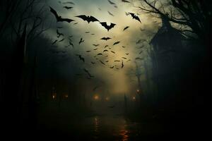 As night falls, bats silent wings cast eerie shadows on twilight AI Generated photo