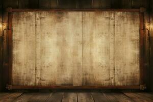 Rustic canvas over weathered wood for a vintage inspired backdrop AI Generated photo