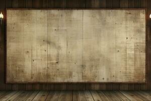 Rustic canvas over weathered wood for a vintage inspired backdrop AI Generated photo