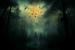 As night falls, bats silent wings cast eerie shadows on twilight AI Generated photo