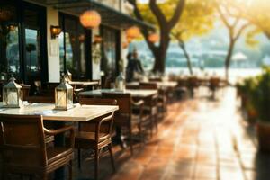 al aire libre restaurante ambiente creativamente borroso para un evocador antecedentes ai generado foto