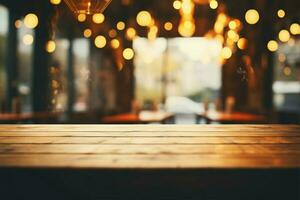 Restaurant or cafe interior with vintage bokeh lights, ideal for display AI Generated photo