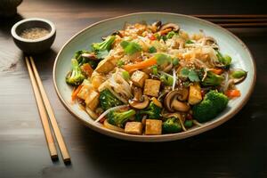 Sauteed noodles with tofu and veggies, a flavorful, wholesome meal AI Generated photo