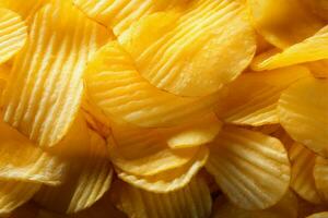 Golden potato chips texture creates an enticing and crunchy backdrop AI Generated photo