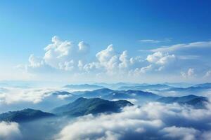 Nature inspired panoramic background a blue sky with abstract cloudscape AI Generated photo