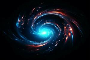 hipnótico espiral túneles y enigmático negro agujeros en profundo espacio ai generado foto