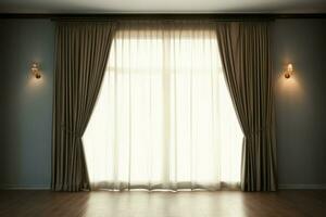 Interior of an empty room adorned with window curtains for decoration AI Generated photo