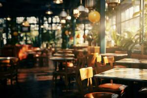 Ethereal cafe ambiance, a tapestry of blurred restaurant interiors AI Generated photo