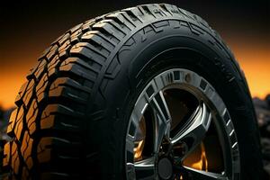 Durable off road tire paired with a rugged, sturdy alloy wheel AI Generated photo