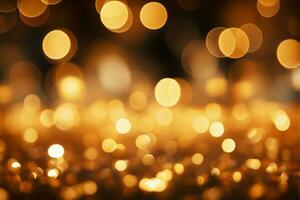 Golden bokeh lights in abstract blur form a radiant holiday backdrop AI Generated photo