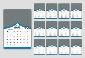 Wall Calendar 2024 new year single page 12 month annual calendar template. Monthly yearly calendar layout ready to print. 2024 annual calendar grid wall or desk layout. Planner for 2024 year, diary. vector