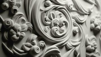 Generative AI, antique sculpture flowers made of clay, muted neutral colors, 3d style ceramic statue photo