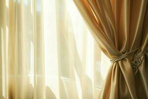 Curtain bathed in sunlight, as it dances with the windows embrace AI Generated photo